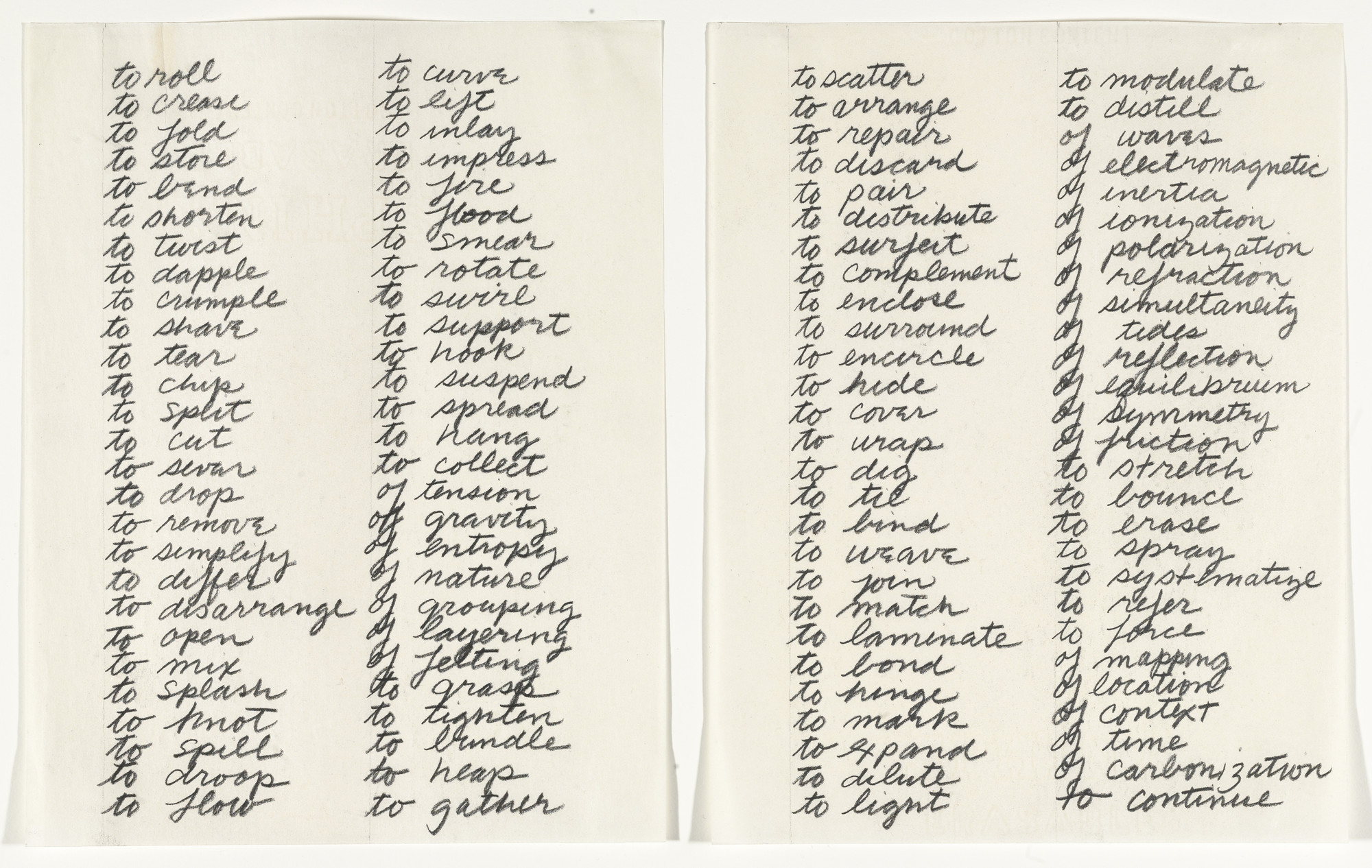 Richard Serra, Verb List, 1967